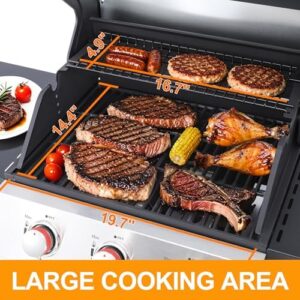 Discover the ultimate outdoor grilling experience with our 3-Burner Propane Gas Grill featuring 2 foldable side tables, stainless steel construction, and porcelain-enamelled cast iron grates. Perfect for patio or backyard BBQs!