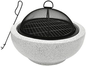 Enhance your outdoor gatherings with the Round Steel Outdoor Fire Pit, featuring a spark screen and poker. Perfect for patio garden backyard BBQs, charcoal grilling included.