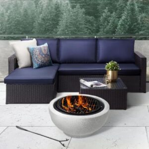 Enhance your outdoor gatherings with the Round Steel Outdoor Fire Pit, featuring a spark screen and poker. Perfect for patio garden backyard BBQs, charcoal grilling included.
