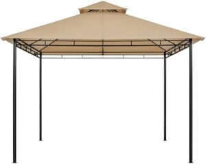 Enhance your outdoor gatherings with the 11x11ft Gazebo for Patios, featuring a sturdy powder-coated steel frame, double roofs, and grill shelters. Perfect for lawns, backyards, gardens, or decks.