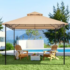 Enhance your outdoor gatherings with the 11x11ft Gazebo for Patios, featuring a sturdy powder-coated steel frame, double roofs, and grill shelters. Perfect for lawns, backyards, gardens, or decks.