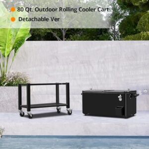 Stay cool on-the-go with this 80 Quart Rolling Cooler Cart featuring a waterproof cover and sturdy wheels perfect for patio parties, camping trips, or beach days. Enjoy your favorite drinks in style!