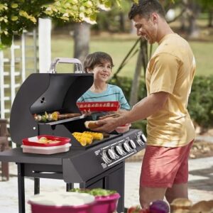 Boost your outdoor cooking experience with this 4-Burner Propane Gas BBQ Grill featuring a Top Cover Lid & Side Burner, perfect for camping, patio or backyard barbecues.
