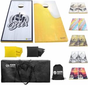 Perfect your outdoor game nights with this solid wood regulation size cornhole set, complete with 8 bags and 4x2 feet playing surface. Enjoy quality time with friends and family.