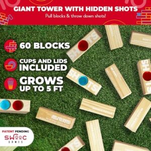 Here is the optimized SEO meta description:

"Stacked fun for adults! The Giant Tower Party Game comes with hidden jello shots, disposable cups & carrying case. Play up to 5ft tall and get ready for a jumbo bar party!"