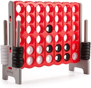 "Compete and connect with family and friends using the Jumbo 4-to-Score Giant Game Set, featuring 42 jumbo rings and a quick-release slider. Perfect for indoor & outdoor play, perfect for holiday parties!"
