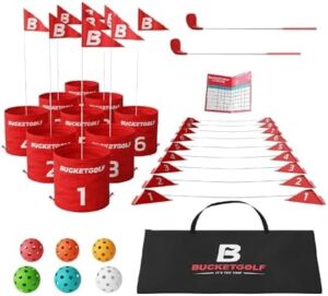 Perfect your golf game with the Game 9 Hole Bundle, featuring 2 clubs for right-handed players. A fun outdoor activity for all ages at yards, beach, park or backyard.