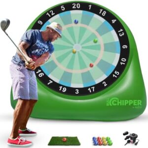 "Unleash outdoor fun with Bull Chipper's giant golf darts, measuring over 6ft tall, featuring 10+ games for adults and family. Perfect backyard and yard games for a unique outdoor experience."