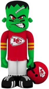 Experience the ultimate NFL party with this 7'8" Kansas City Chiefs blow up steinbacker featuring LED lights and built-in blower. Perfect for backyard gatherings, dimensions 24x6.4x72 inches.