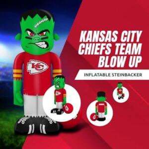 Experience the ultimate NFL party with this 7'8" Kansas City Chiefs blow up steinbacker featuring LED lights and built-in blower. Perfect for backyard gatherings, dimensions 24x6.4x72 inches.