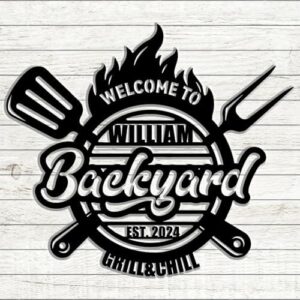 Boost backyard vibes with our Custom Backyard BBQ Metal Wall Sign, perfect for grills, smokers, and outdoor enthusiasts. Great gift idea for dads!