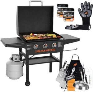 Unlock outdoor cooking possibilities with the 28 Inch Blackstone Griddle 2080, featuring a spacious XL flat top grill, three burners, and included accessories for effortless grilling. Perfect for large families or gatherings!