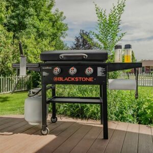 Unlock outdoor cooking possibilities with the 28 Inch Blackstone Griddle 2080, featuring a spacious XL flat top grill, three burners, and included accessories for effortless grilling. Perfect for large families or gatherings!