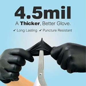 Protect hands with Raxwell Heavy Duty Disposable Gloves Latex Free, powder free and chemical resistant. X-Large 6.5 Mil Black Nitrile Gloves for janitors, kitchens, mechanics, and more - 1000 Count. Food grade and food safe.