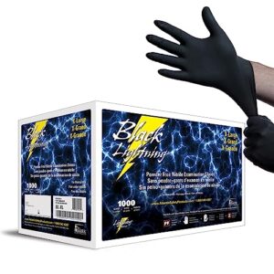 "Upgrade your safety gear with Black Lightning's disposable exam gloves, offering powder-free and nitrile protection for hands. Perfect for large-scale use, this 1000-count set provides extra-large sizes in a convenient black color."