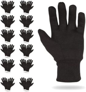Get durable protection with ABC PACK & SUPPLY's brown jersey gloves, perfect for gardening and work tasks. Lightweight polyester and cotton blend for comfort and grip, ideal for men and women.