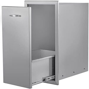 Upgrade your outdoor kitchen with Pull Out Trash Drawer and stainless steel triple access BBQ drawers, featuring 2 sizes: 13.6"Wx26"Hx19.3"D Inch & 18x23 Inch, perfect for any BBQ setup.