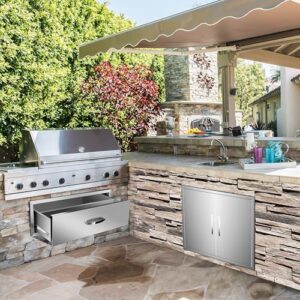 Upgrade your outdoor kitchen with Gecheer stainless steel drawers, perfect for BBQ patio grill stations. Organize utensils and supplies in style with these durable, 30''W x 10''H x 23''D inserts. Limited time offer: save up to 15%!