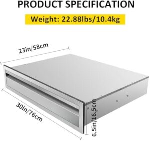 Here is the meta description:

"Elevate your outdoor cooking with this stainless steel drawer designed for flush mount installation in your kitchen island or patio grill station, perfect for storing utensils and condiments."