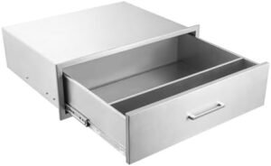 Here is the output:

Elevate your outdoor kitchen with this stainless steel BBQ drawer featuring a chrome handle and flush mount design, perfect for a seamless installation.