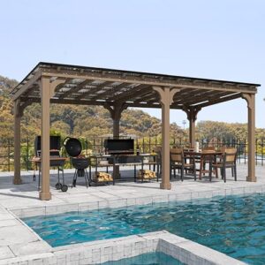 Elevate your backyard gatherings with this 10x20FT Outdoor Patio Gazebo featuring a Cedar Frame and Sloping Steel Roof. Perfect for BBQs, decks, and gardens - dimensions: 10x20FT, Mocha Brown finish.
