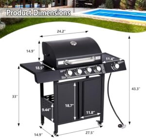 Experience outdoor cooking perfection with this 4-Burner Propane Gas Grill featuring a side burner and stainless steel grates. Ideal for patio garden barbecues, perfect for 50,000BTU outdoor cooking.