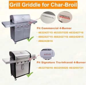 Here is the optimized SEO meta description:

"Upgrade your grill experience with this Charbroil TRU Infrared 4 Burner griddle insert and spatula set, perfect for cooking multiple dishes at once. Save on replacement parts with this durable and easy-to-clean flat top."