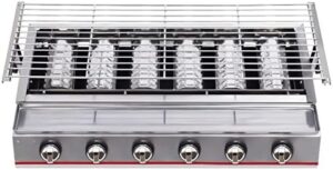 Here is the optimized SEO meta description:

"Compact and versatile tabletop BBQ grill with 6 burners, perfect for outdoor picnics, backyard gatherings, and family parties. Enjoy gas grilling convenience with LPG and low-pressure valve."