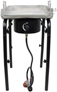 Experience the ultimate grilling experience with our Stainless Steel Griddle 18"x16" Plancha featuring a heavy-duty stand and high-pressure burner. Perfect for BBQ outdoors, grill, or stove use.