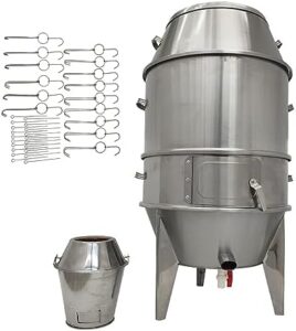 Roast duck to perfection with this stainless steel commercial barbecue roaster. Ideal for grilling chicken, BBQing, or Beijing duck roasting, featuring 15 hooks and a furnace design.