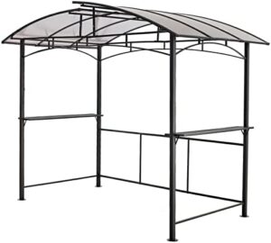 Protect your outdoor gatherings with the Grill Gazebo 8x5ft, a sturdy steel-hardtop canopy with side shelves for BBQ and relaxation. Perfect for patios!