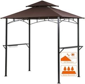 Elevate your outdoor gatherings with the Canopy Tent, 8'x 5' Party Tent featuring a double-tiered canopy, glass shelves, and hooks for patio use. Perfect for BBQs and more!