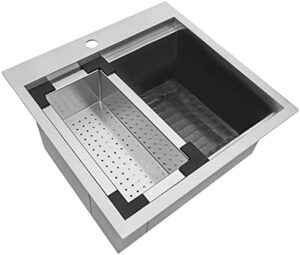 Here is the generated SEO meta description:

"Transform your outdoor cooking experience with this stainless steel workstation, featuring a compact design and durable marine-grade construction. Ideal for RVs or camping trips."