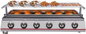 Here is the optimized meta description:

"Indoor smokeless BBQ grill with 6 burners and adjustable height, perfect for outdoor and indoor use. Includes removable grill net. Compact design for tabletop or countertop use."