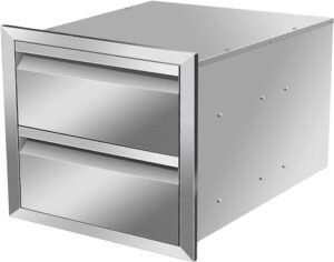 Discover durable stainless steel outdoor kitchen drawers with double flush mount design, perfect for grill station storage, measures 18x15x23 inches.
