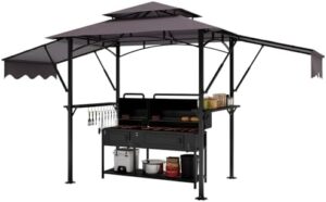Elevate your outdoor dining experience with this 8'x5' grill gazebo canopy, featuring LED lights, extra shadows, and practical accessories like bottle openers and hanging hooks. Perfect for backyard, patio, garden, or beach gatherings.