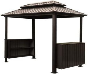 Perfect outdoor cooking companion: Our 6x10FT Hardtop Grill Gazebo features double galvanized steel roof, storage cabinets, and ceiling hooks for backyard BBQs.