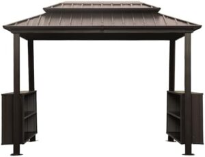 Perfect outdoor cooking companion: Our 6x10FT Hardtop Grill Gazebo features double galvanized steel roof, storage cabinets, and ceiling hooks for backyard BBQs.