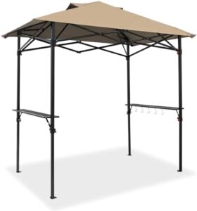 Here is the optimized SEO meta description:

"Perfect for outdoor BBQs and gatherings, this 8x5 Pop up Grill Gazebo features a portable canopy tent with carry bag, offering a comfortable sheltered space. Enjoy cooking and socializing under its spacious beige design."