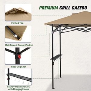Here is the optimized SEO meta description:

"Perfect for outdoor BBQs and gatherings, this 8x5 Pop up Grill Gazebo features a portable canopy tent with carry bag, offering a comfortable sheltered space. Enjoy cooking and socializing under its spacious beige design."