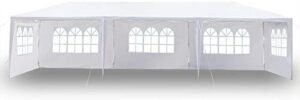 Host a memorable outdoor event with this 10' x 30' party tent, featuring portable and easy setup, perfect for weddings, patio parties, BBQs, and more. Save big on your next purchase!