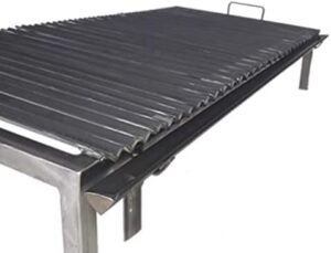 Elevate your outdoor cooking experience with the Premium Argentine Grill's V Angle Iron design, featuring handles and a drain pan for effortless grilling. Perfect for BBQ enthusiasts!