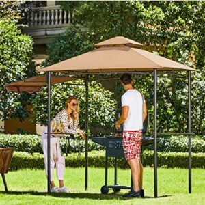 Enhance your outdoor gatherings with the 5x8 Grill Gazebo, featuring extra shadow and LED lights for a warm ambiance. Perfect for patio BBQs, this khaki canopy offers shade and style.