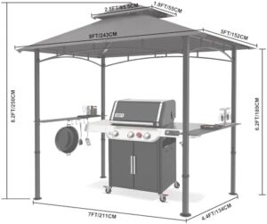 Elevate your outdoor cooking experience with this 8x5 grill gazebo featuring 2 LED lights and a sturdy gray canopy, perfect for BBQ gatherings.