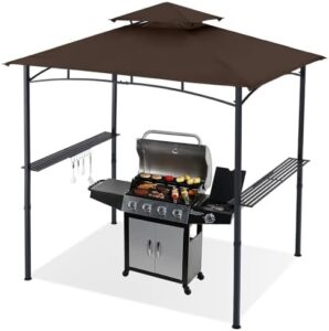 Discover the perfect outdoor grilling experience with this 8x5 Grill Gazebo Shelter featuring a coffee-toned canopy and built-in LED light for evening gatherings.