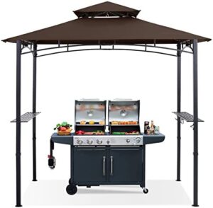 Discover the perfect outdoor grilling experience with this 8x5 Grill Gazebo Shelter featuring a coffee-toned canopy and built-in LED light for evening gatherings.