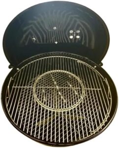Upgrade your grill game with the Hunsaker 304 Stainless Steel Cooking Grate, made in USA, compatible with Kettles and WSM. Perfect upgrade for 26" Kettle Grills, featuring a hinged top and removable center. Boost your grilling experience with this ultimate cooking solution!