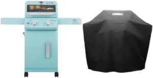 "Upgrade your outdoor gatherings with the 2-Burner Stainless Steel Patio Grill featuring Clearview Lid, knob control and foldable shelves. Perfect for any green space."