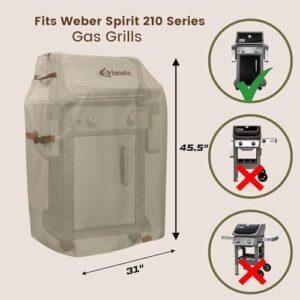 Here is the generated SEO meta description:

Protect your Weber Spirit 2-Burner BBQ grill with a heavy-duty waterproof cover featuring 500D polyester, zipper, and tie-down straps. Perfect for outdoor use in cold temperatures to -20 degrees.