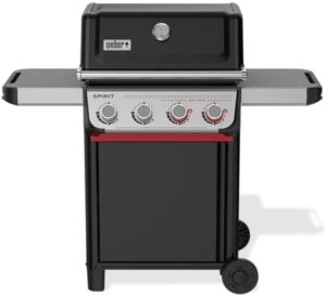 Cook up a backyard BBQ sensation with the Spirit 4-Burner Grill, featuring liquid propane power and sleek black design. Perfect for outdoor cooking enthusiasts!